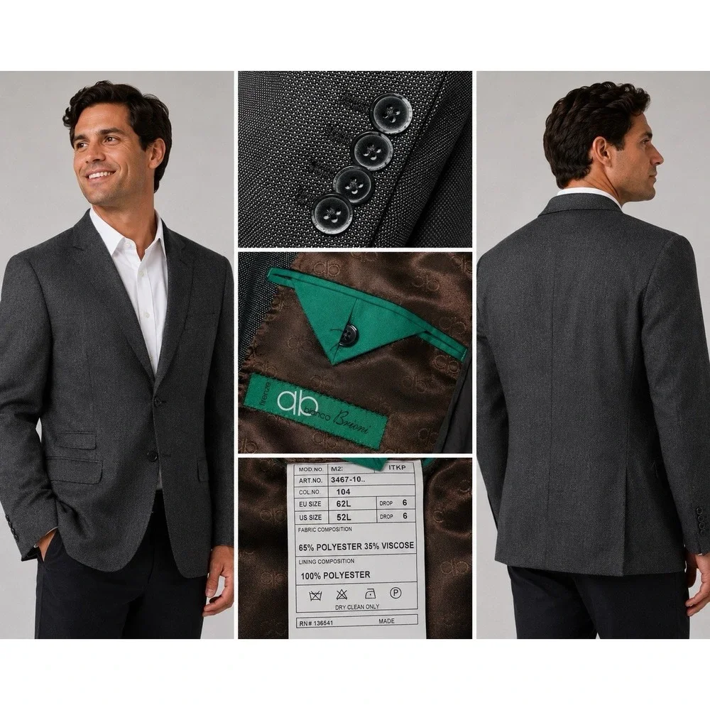 Brioni Mens 52L Gray Two Button Sports Blazer Jacket Italy Business Bianco Dress